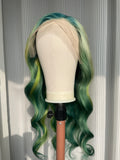 Green Highlights Wavy Lace Front Wig Human Hair