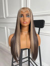 Luxurious Chocolate Brown Face Framing Highlights Wig