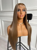 Brunette Brown Lace Wig Elegant Straight Wig