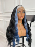 Middle Part Black with Blue Highlight Wavy Lace Front Wig