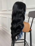 Middle Part Black with Blue Highlight Wavy Lace Front Wig