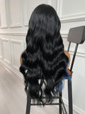 Middle Part Black with Blue Highlight Wavy Lace Front Wig