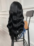 Middle Part Black with Blue Highlight Wavy Lace Front Wig