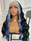 Middle Part Black with Blue Highlight Wavy Lace Front Wig