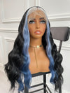 Middle Part Black with Blue Highlight Wavy Lace Front Wig