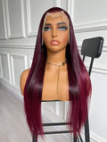 Burgundy Dark Red Highlight Straight Lace Wig