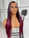 Burgundy Dark Red Highlight Straight Lace Wig