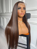 Straight Mixed Dark Brown Human Hair Wig 13x6 Lace Wig