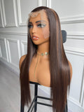 Straight Mixed Dark Brown Human Hair Wig 13x6 Lace Wig