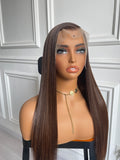 Straight Mixed Dark Brown Human Hair Wig 13x6 Lace Wig