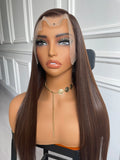 Straight Mixed Dark Brown Human Hair Wig 13x6 Lace Wig