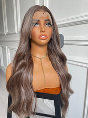 Brown Loose Wave Lace Wig Elegant Straight Wig Heat Friendly Synthetic Luxury Wigs For Women