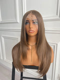 Styled Brown Straight Hair Lace Wig Synthetic Wig