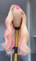 Blonde Pink Wavy Lace Front Wig Human Hair