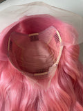 Pink Wavy Lace Front Wig Human Hair