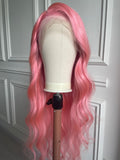 Pink Wavy Lace Front Wig Human Hair