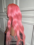 Pink Wavy Lace Front Wig Human Hair