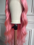 Pink Wavy Lace Front Wig Human Hair