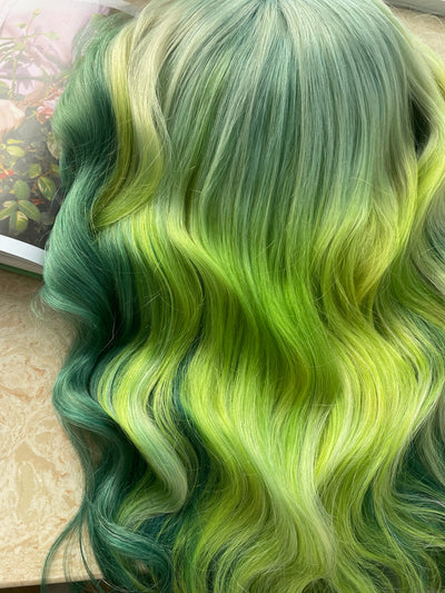 Green Highlights Wavy Lace Front Wig Human Hair