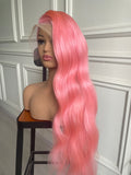 Pink Wavy Lace Front Wig Human Hair