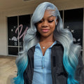 Dusty Blue Ombre Color Wave Lace Front Wig Human Hair Wig