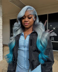 Dusty Blue Ombre Color Wave Lace Front Wig Human Hair Wig