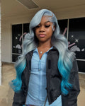 Dusty Blue Ombre Color Wave Lace Front Wig Human Hair Wig