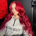 Red Body Wave Lace Front Human Hair Wigs Burgundy 99J Wig Remy Hair Pre Plucked