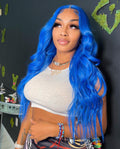 Shop Look Blue Color Human Hair Lace Front Wig