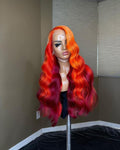 Red Fire Color Ombre Lace Front Wig Human Hair Wig