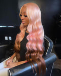 Pink Ombre Wavy Ombre Lace Front Wig Human Hair Wig