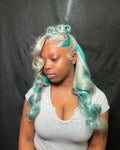 Silver Green Highlight Wavy Ombre Lace Front Wig Human Hair Wig