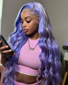 Purple Wavy White Highlight Ombre Lace Front Wig Human Hair Wig