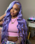 Purple Wavy White Highlight Ombre Lace Front Wig Human Hair Wig