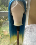 Blue and Yellow Ombre Human Hair Lace Front Wig