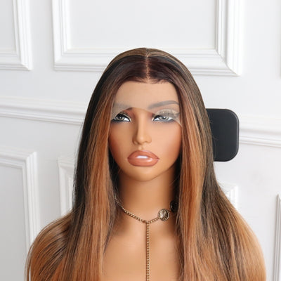 Auburn Brown Mixed Lace Wig Realistic Heat Friendly Synthetic Wig