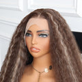 Curly Brown with Highlight 13X4 Lace Wig Synthetic