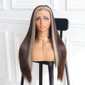 Luxurious Chocolate Brown Face Framing Highlights Wig