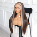 Luxurious Chocolate Brown Face Framing Highlights Wig