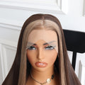 Luxurious Chocolate Brown Face Framing Highlights Wig