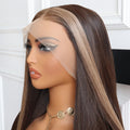 Luxurious Chocolate Brown Face Framing Highlights Wig