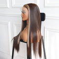 Luxurious Chocolate Brown Face Framing Highlights Wig