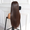 Luxurious Chocolate Brown Face Framing Highlights Wig