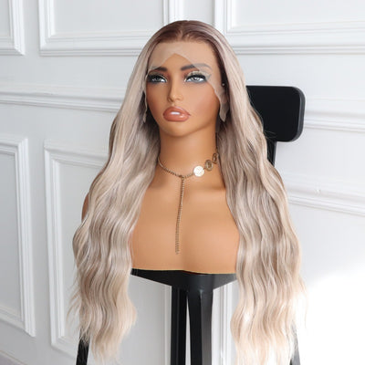 Long Balayage Blonde Platinum Blonde Highlights Straight Wig