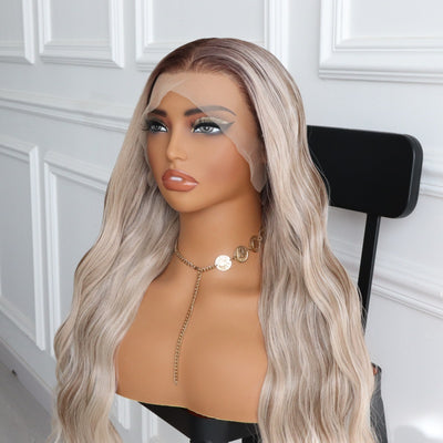 Long Balayage Blonde Platinum Blonde Highlights Straight Wig
