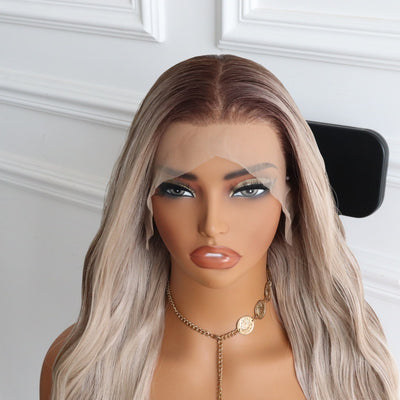 Long Balayage Blonde Platinum Blonde Highlights Straight Wig