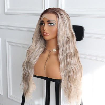 Long Balayage Blonde Platinum Blonde Highlights Straight Wig