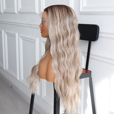 Long Balayage Blonde Platinum Blonde Highlights Straight Wig