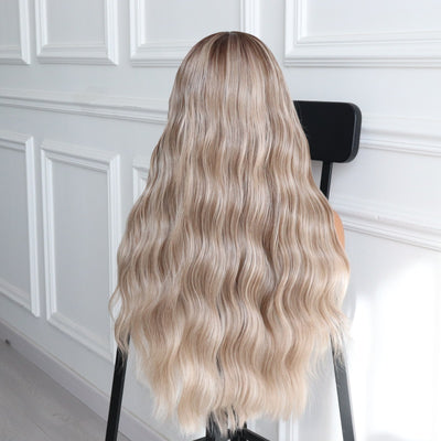 Long Balayage Blonde Platinum Blonde Highlights Straight Wig