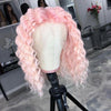 NHA Cute Pink Curly Bob Lace Wig